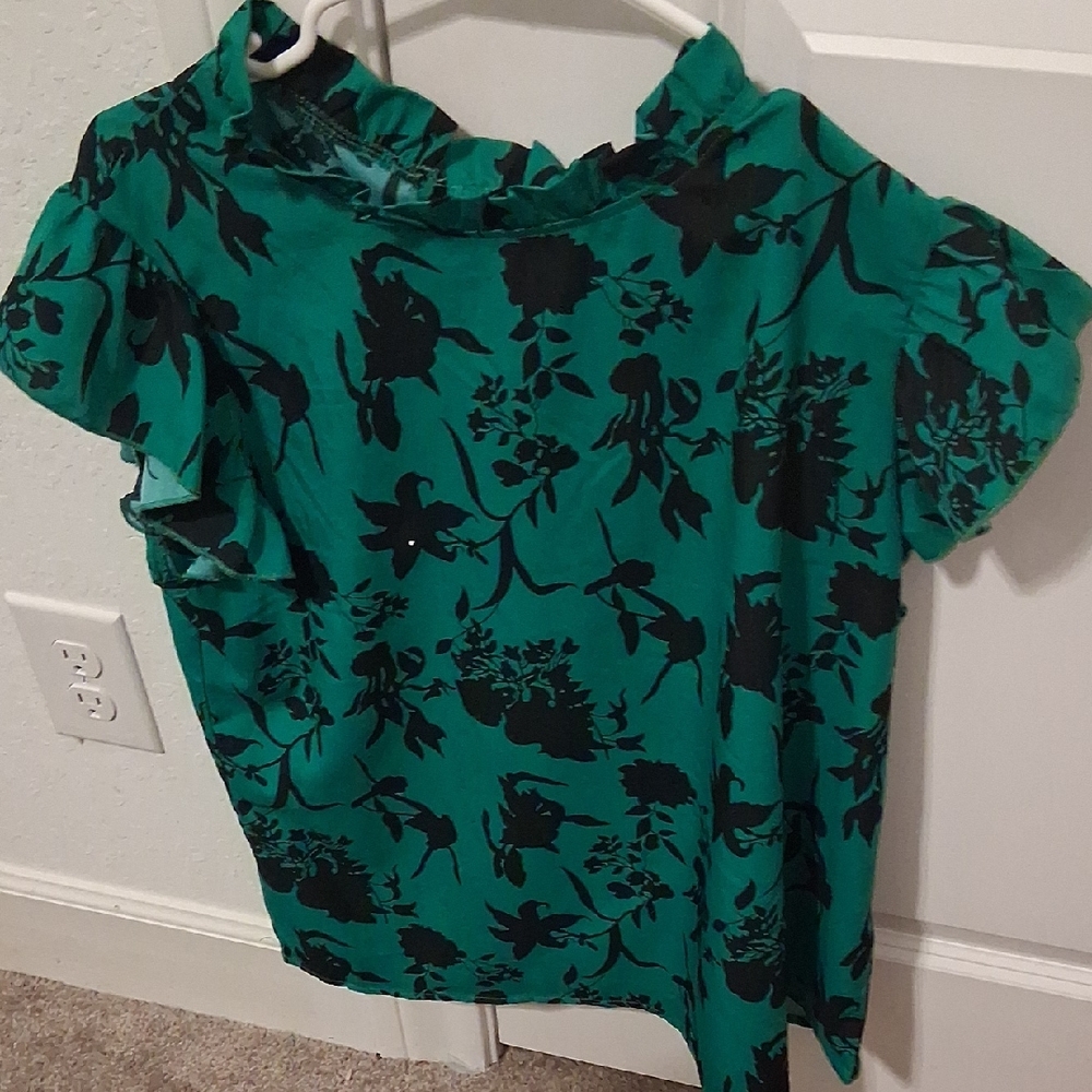 Floral Green and Black Women's Top